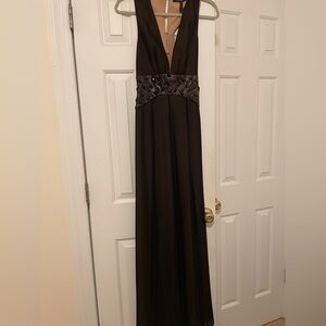 BCBGMaxAzria Elegant Black Maxi Dress with Beaded Waist